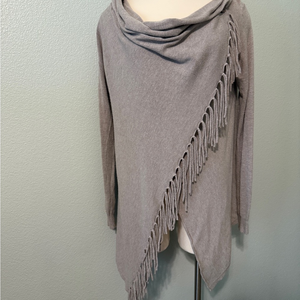 Chic Taupe‎ Cowl Neck Sweater with Fringe